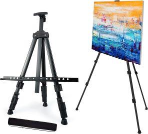 Black easels for paintings