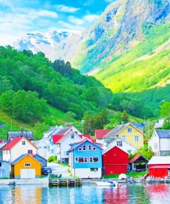 Norway Colored Houses paint by numbers