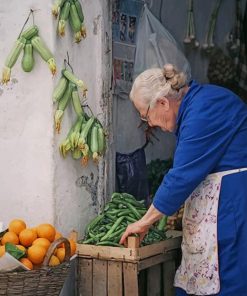 Old Woman Selling Fruits And Vegetables Paint by numbers