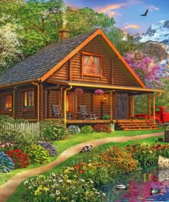 Log Cabin In Forest paint by numbers