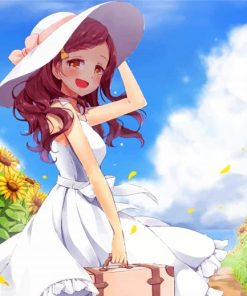 Anime Girl In Sunflower Field Paint by numbers
