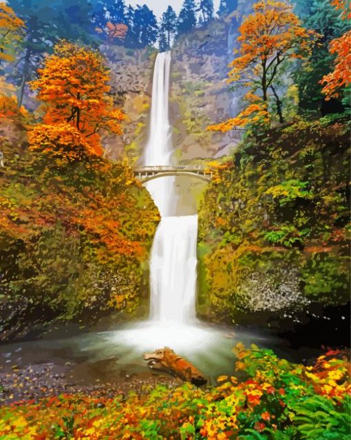 Autumn Multnomah Falls paint by numbers