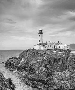 Black And White Fanad Head Lighthouse paint by numbers