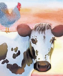 Cow And Rooster Animals paint by numbers