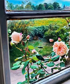 Roses Out The Cottage Window paint by numbers