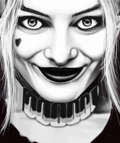 Close Up Black And White Harley Quinn paint by numbers