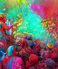 Colorful Holi Festival Scene paint by number