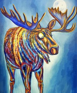 Colorful Moose And Moon paint by number