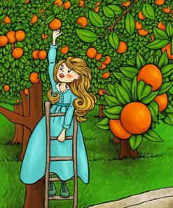 Cute Girl In Orange Grove paint by number