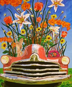 Flowers And Car Art paint by numbers