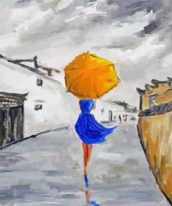 Lady With Yellow Umbrella And Blue Dress paint by number