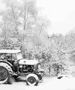Black Tractor In Snow paint by number
