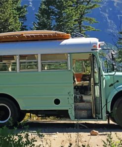 Green School Bus In The Mountain paint by numbers