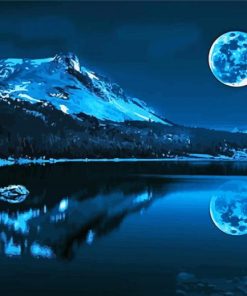 Lake And Full Moon Landscape paint by number