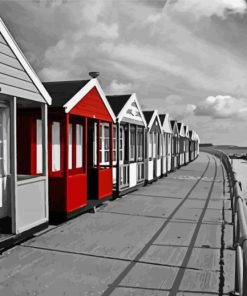 Monochrome Southwold Beach Houses paint by number