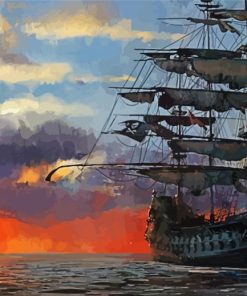Pirate Ship On The Sea paint by number