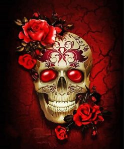 Red Flowers Skull paint by number