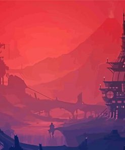 Red Steampunk Landscape Building paint by number