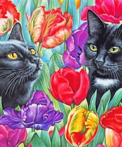 Black Cats And Colorful Flowers paint by numbers