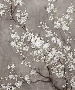 Grey White Cherry Blossom Tree paint by numbers