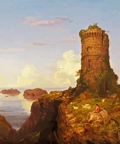 Italian Coast Scene With Ruined Tower paint by numbers
