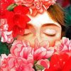 Pink And Red Floral Art Girl paint by numbers