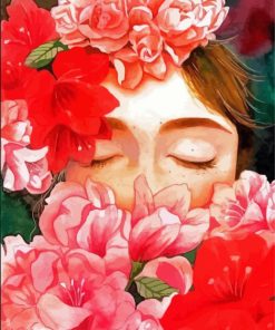 Pink And Red Floral Art Girl paint by numbers