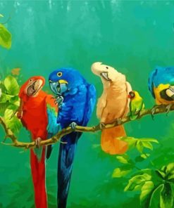 Rainbow Birds On Tree Branch paint by numbers