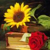 Sunflower And Rose With Books paint by numbers