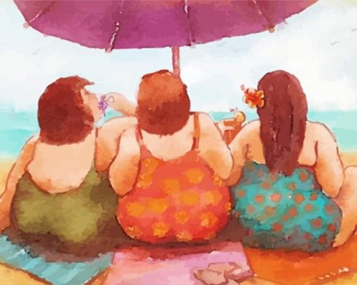 Cool Fat Ladies Beach paint by numbers
