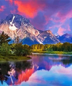 Landscape river Teton Mountain Reflection paint by numbers