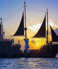 Pirate Boats Silhouette paint by numbers