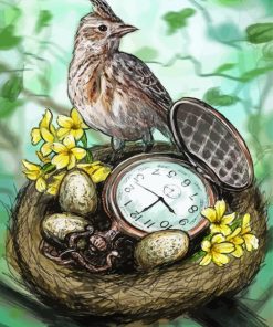 Pocket Watch And Eggs In Bird Nests paint by numbers