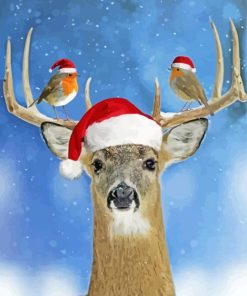 Deer Wearing A Christmas Hat Paint By Numbers