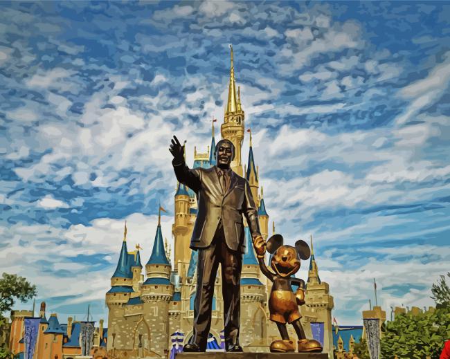 Walt Disney And Mickey Statue In Disneyland Paint By Numbers (Copy)