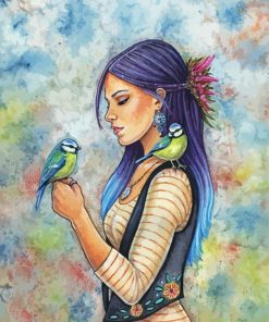 Aesthetic Native Girl And Birds Paint By Numbers