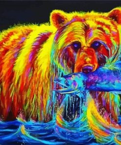 Colorful Bear With Fish Paint By Numbers