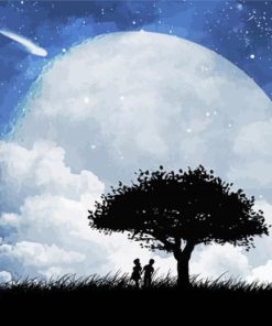 Kids Under Full Moon And Tree Paint By Numbers