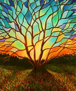 Sunrise Stained Glass tree Paint By Numbers