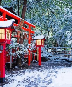 Winter Snow Japan Shrine Paint By Numbers