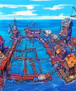 Floating Village Cartoon Paint By Numbers
