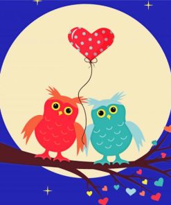 Owls In Love On Branch Paint By Numbers
