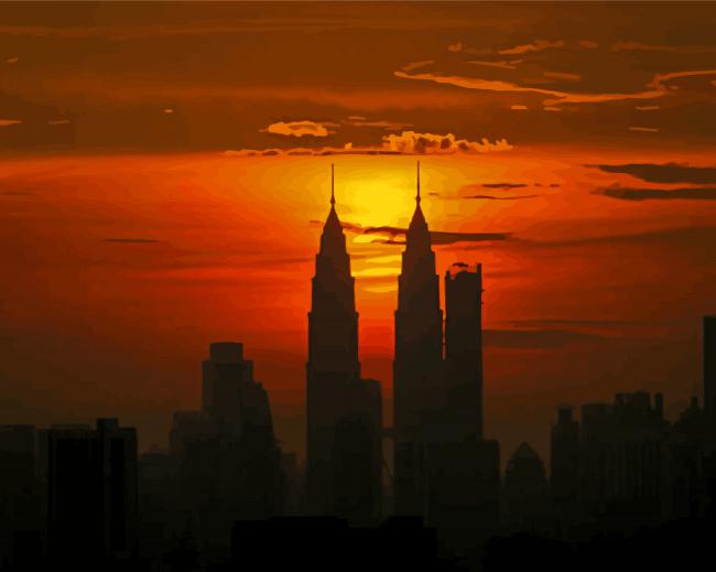Petronas Towers Silhouette Paint By Numbers