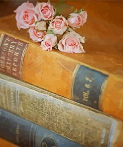 Pink Roses Bouquet On Books Paint By Numbers