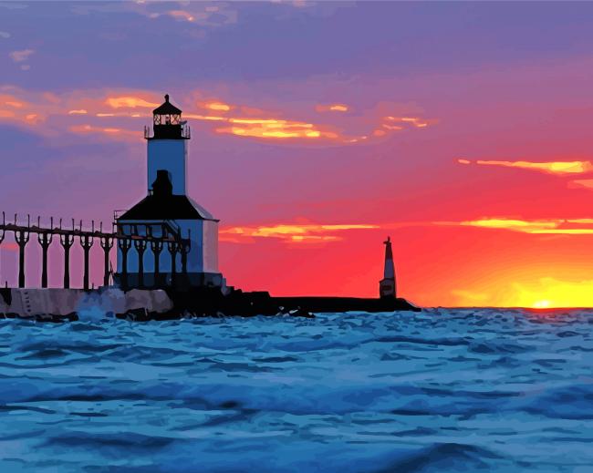 Lighthouse And Sea Tower Sunset Paint By Numbers