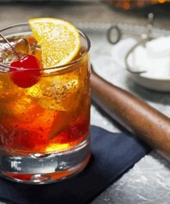 Old Fashioned Cocktail With Cherry And Orange Paint By Numbers