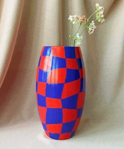 Red And Blue Checkered Vase Paint By Numbers
