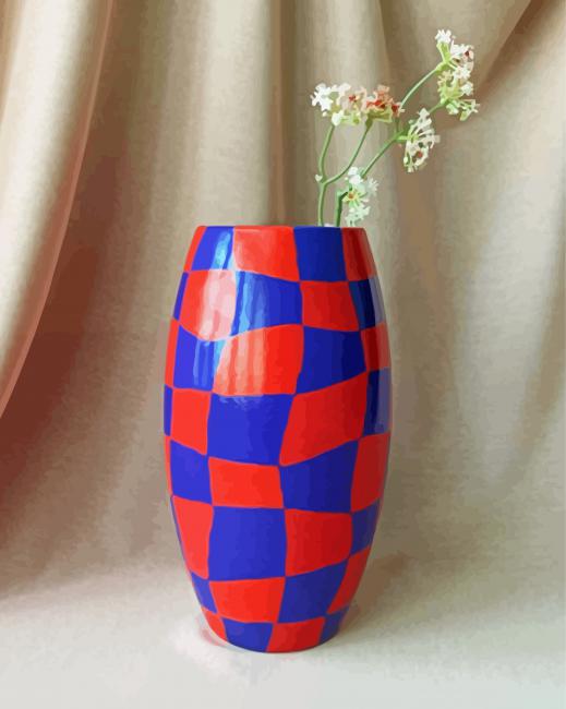 Red And Blue Checkered Vase Paint By Numbers