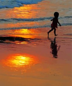Silhouette Boy Running On Beach Paint By Numbers