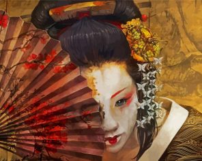 Geisha With Hand Fan Paint By Numbers